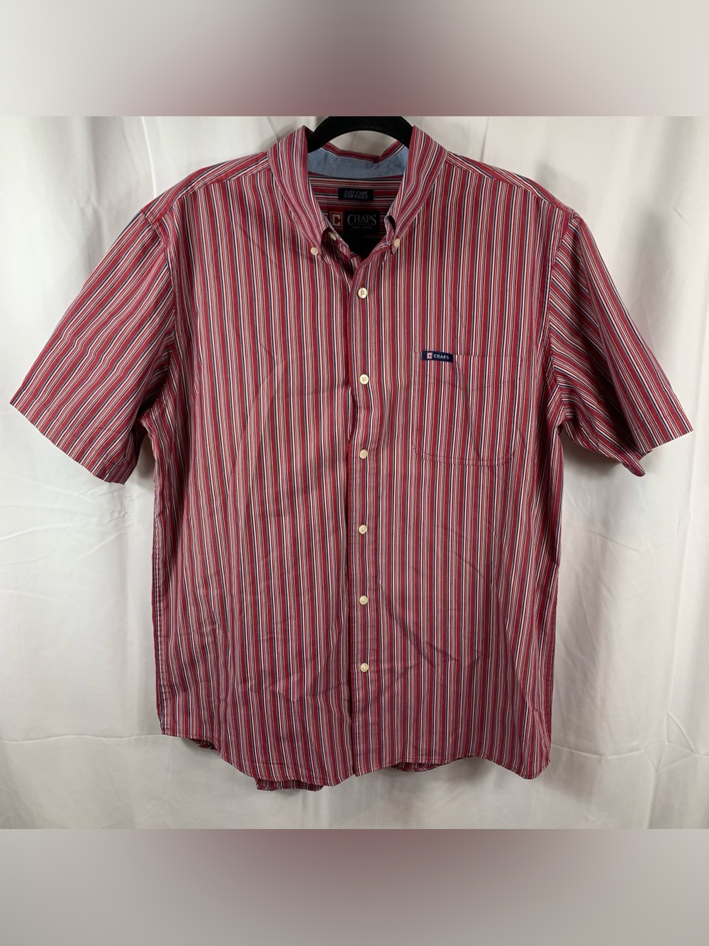 Chaps Ralph Lauren Shirt Mens Large Red Plaid Short Sleeve Button Down Easy Care